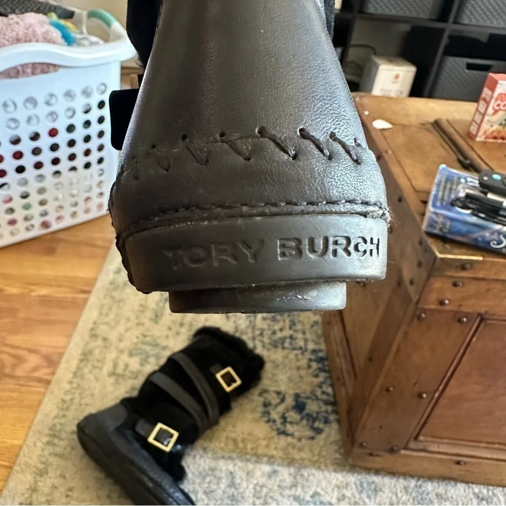 Tory Burch Size 6.5 Jaden Rabbit Fur Suede Leather Boots Black
